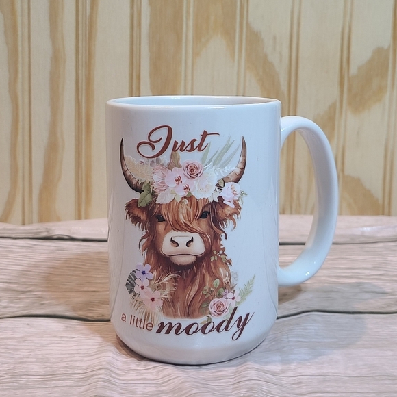 Floral Highland Cow Mug Just A Little Moody - White 15 ounce - Picture 8 of 8